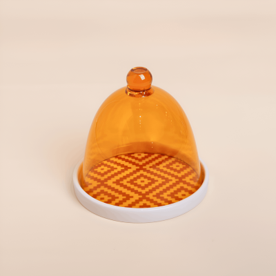 قاعدة سيراميك مع ( غطاء أصفر ضد الكسر)   بتصميم منقوش - حجم صغير