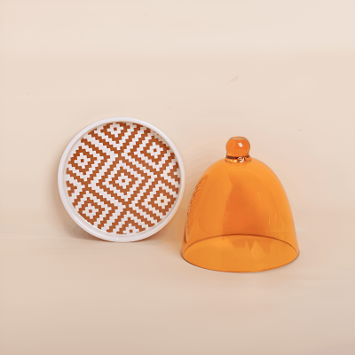 قاعدة سيراميك مع ( غطاء أصفر ضد الكسر)   بتصميم منقوش - حجم صغير