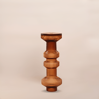 حامل شموع زجاجي زخرفة إسلامية  - لون عنبر (واسطة)