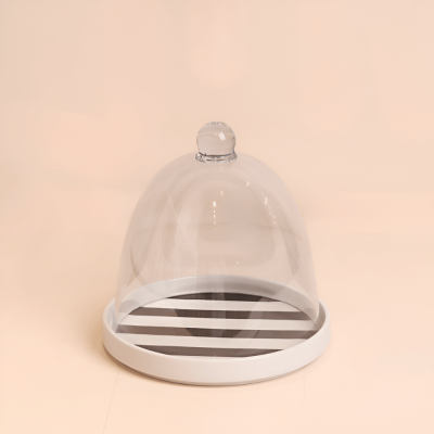 Black stripe design Cake plate with cover &  white Moon hanger