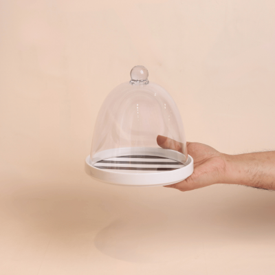 Black stripe design Cake plate with cover &  white Moon hanger