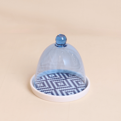 قاعدة سيراميك مع ( غطاء بنقسجي ضد الكسر)   بتصميم منقوش  - حجم صغير