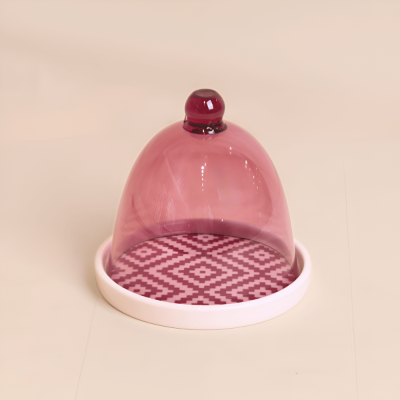 قاعدة سيراميك مع ( غطاء بنقسجي ضد الكسر)   بتصميم منقوش - حجم صغير