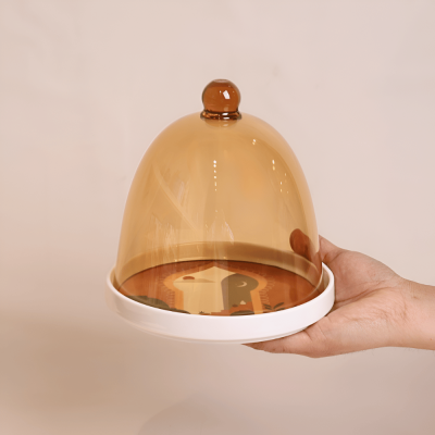 Moroccan design Cake plate with  Amber cover
