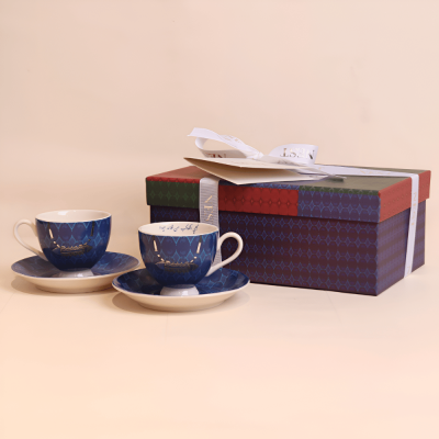 فنجان قهوة تركي بنقشة القلادة اللون الأزرق - قطعتين