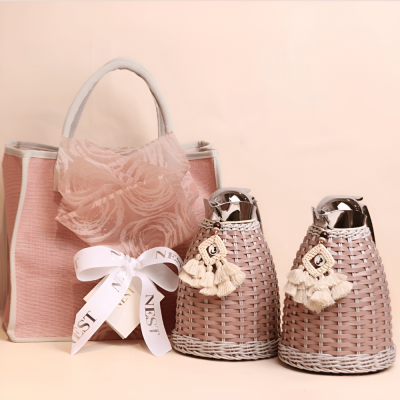 طقم مطارات رزان مع شنطة الجوت -  وردي