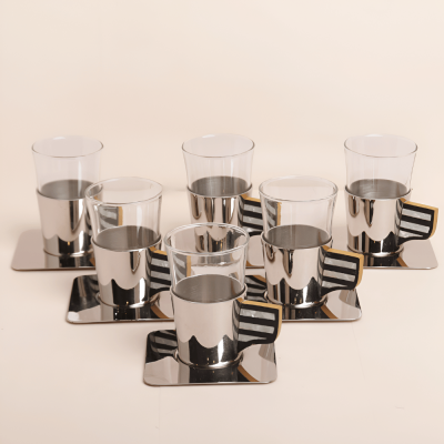 طقم استكانات شاي عدد 6 قطع - اصفر