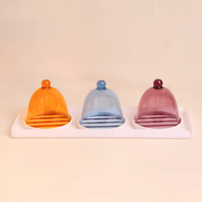 أطباق كيك مع غطاء وصينية أكريليكية