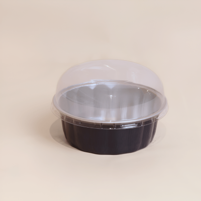 علب الومنيوم فويل مايكرويف مع غطاء مقوس كحلي - 235 مل (10 حبه)