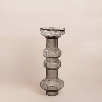 حامل شموع زجاجي زخرفة إسلامية - رمادي (متوسط)