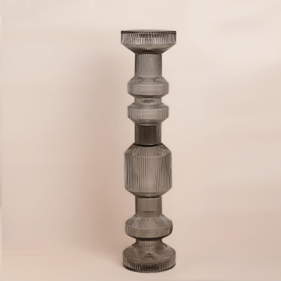 حامل شموع زجاجي زخرفي إسلامي - رمادي (كبير)