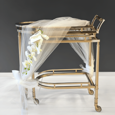 عربة تقديم من الستانلس ستيل بثلاث طبقات قابلة للطي