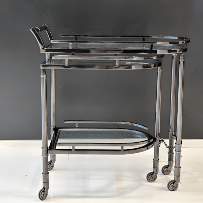 عربة تقديم من الستانلس ستيل بثلاث طبقات قابلة للطي