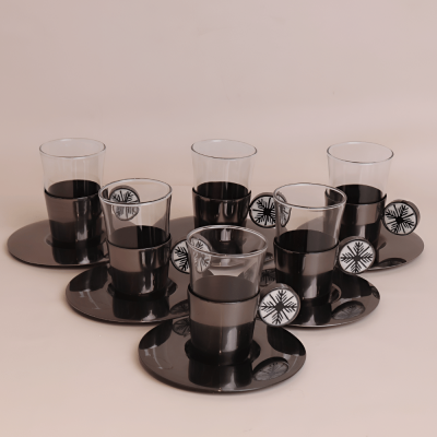 طقم استكانات بمقبض سيراميك  بتصميم ثلجي - أسود، 6 قطع