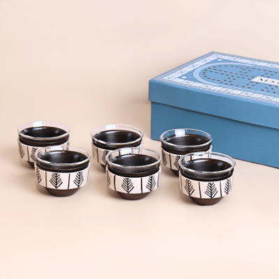 طقم فناجين بمسكة سيراميك بتصميم ثلجي - أسود، 6 قطع