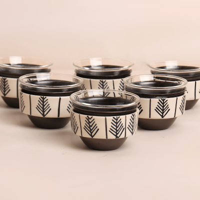 طقم فناجين بمسكة سيراميك بتصميم ثلجي - أسود، 6 قطع