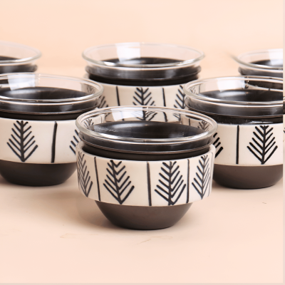 طقم فناجين بمسكة سيراميك بتصميم ثلجي - أسود، 6 قطع