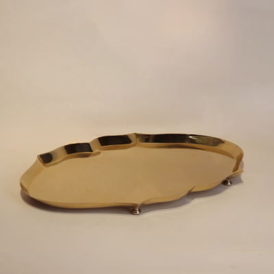 صينية بيضاوية الشكل من الستانلس ستيل - كبير (ذهبي)