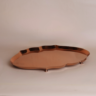 صينية بيضاوية الشكل من الستانلس ستيل - كبير (روز جولد)