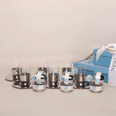 طقم مطارات رزان مع سلة جلد - رمادي