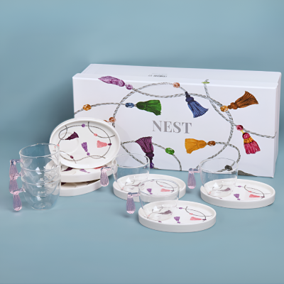 طقم فناجين تركي بتصميم كراكش - وردي