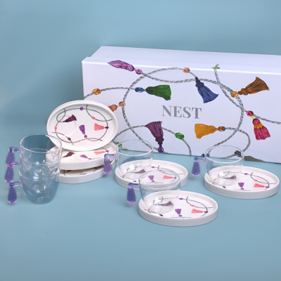 طقم فناجين تركي بتصميم كراكش - بنفسجي