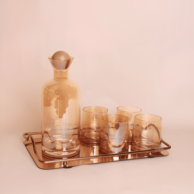 طقم الدولكة مع 4 أكواب زجاجية مع صينية -1200 ملل