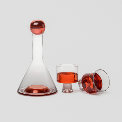 طقم مكون من دولكة زجاجية مع 2 كوب