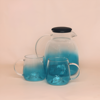 دولكة زجاجية للمشروبات الباردة والساخنة مع أكواب