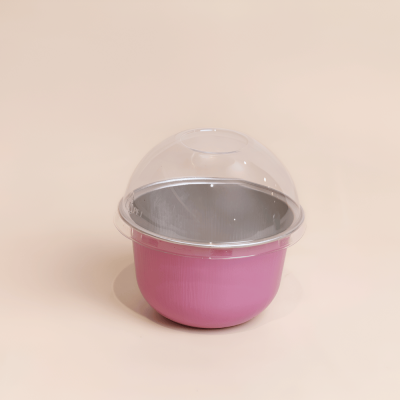 علب الومنيوم فويل مايكرويف مع غطاء مقوس وردي(10 قطع) - 170مل