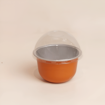 علب الومنيوم فويل مايكرويف مع غطاء مقوس برتقالي(10 قطع) - 170مل