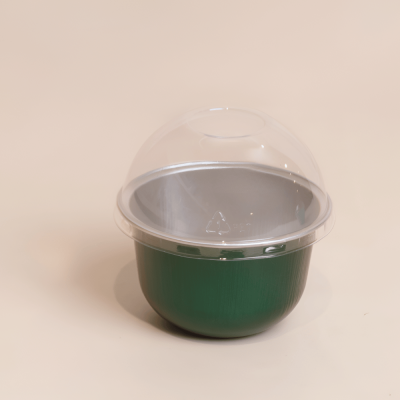 علب الومنيوم فويل مايكرويف مع غطاء مقوس أخضر - 170مل (10 حبه)