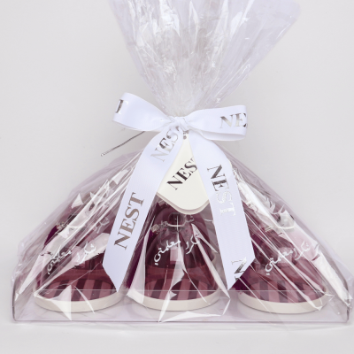 طقم صحون كيك مخطط مع غطاء بنفسجي - ٦ حبات