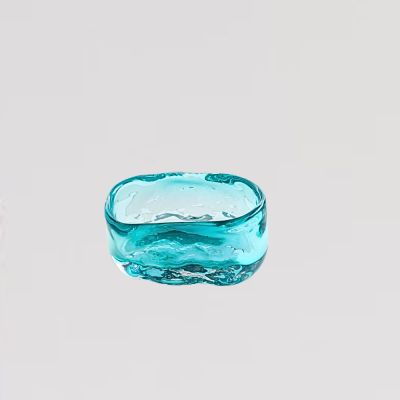 وعاء زجاجي بيضاوي بحافة مموجة (صغير) - تركوازي