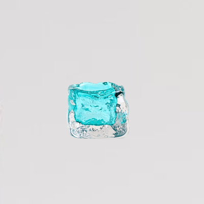 وعاء زجاجي مربع بحافة مموجة (صغير) - تركوازي