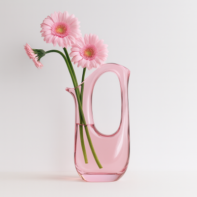 مزهرية زجاجية منحنية - وردية