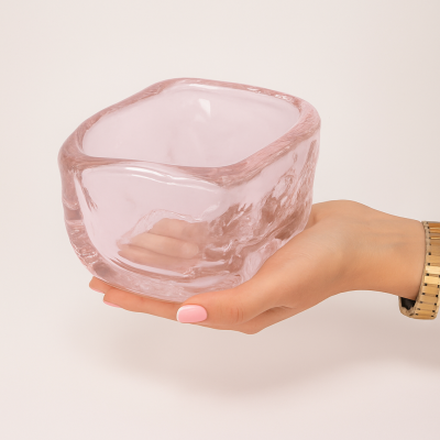 وعاء زجاجي مستطيل متموّج الحافة صغير - وردي