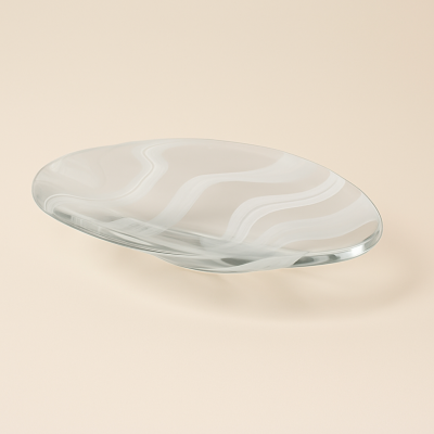 وعاء تقديم بيضاوي مخطّط - أبيض