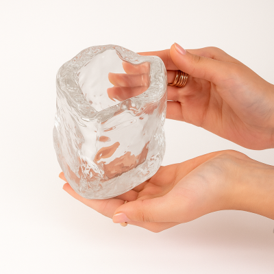 وعاء زجاجي مستطيل متموّج الحافة صغير - أبيض