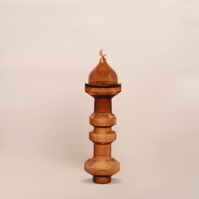 Decorative Glass candle holder with cover -  Amber