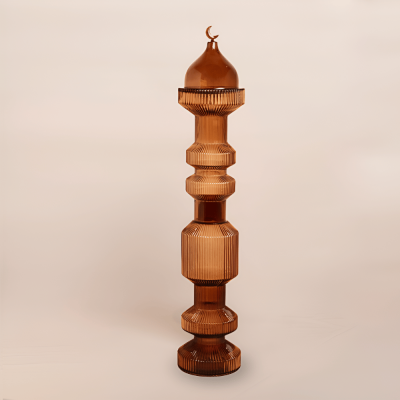 Decorative Glass candle holder with cover -  Amber