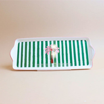 صينية مستطيلة مخططة – أخضر