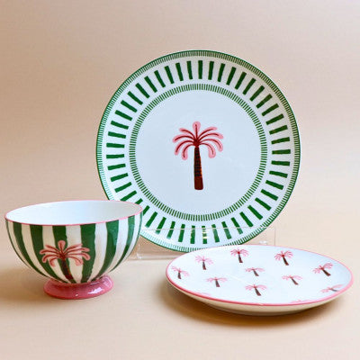 طقم سفرة مخطط (18 قطعة) – أخضر