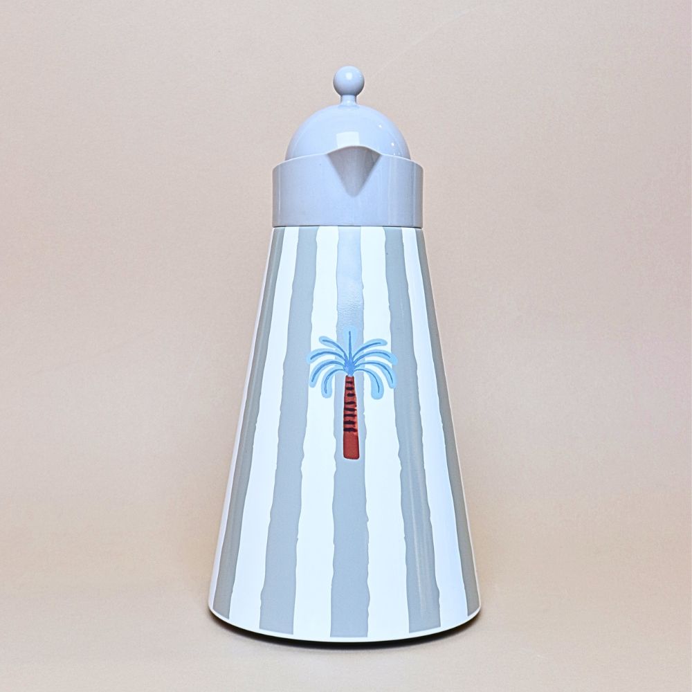 ترمس شاي ستانلس ستيل مخطط بعزل حراري (1 لتر) – رمادي