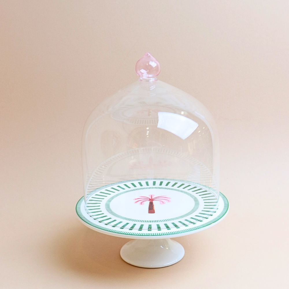 حامل كيك مخطط مع غطاء – أخضر