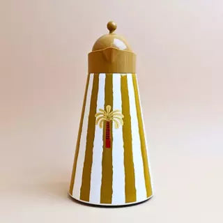 ترمس شاي ستانلس ستيل مخطط بعزل حراري (1 لتر) – أصفر خردلي