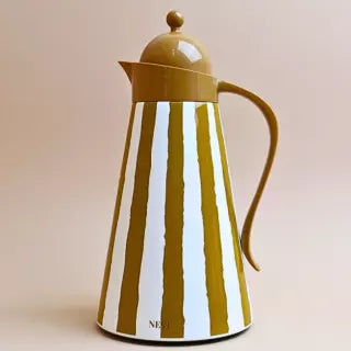 ترمس شاي ستانلس ستيل مخطط بعزل حراري (1 لتر) – أصفر خردلي