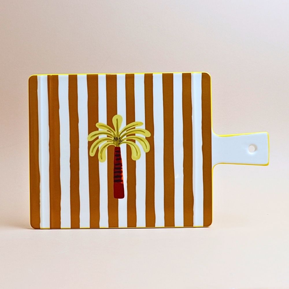 لوح تقديم الجبن مخطط – قطعة واحدة - أصفر خردلي