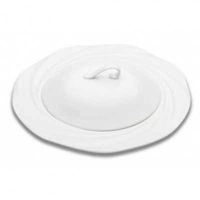 صحن دائري من البورسلان للتقديم مع غطاء