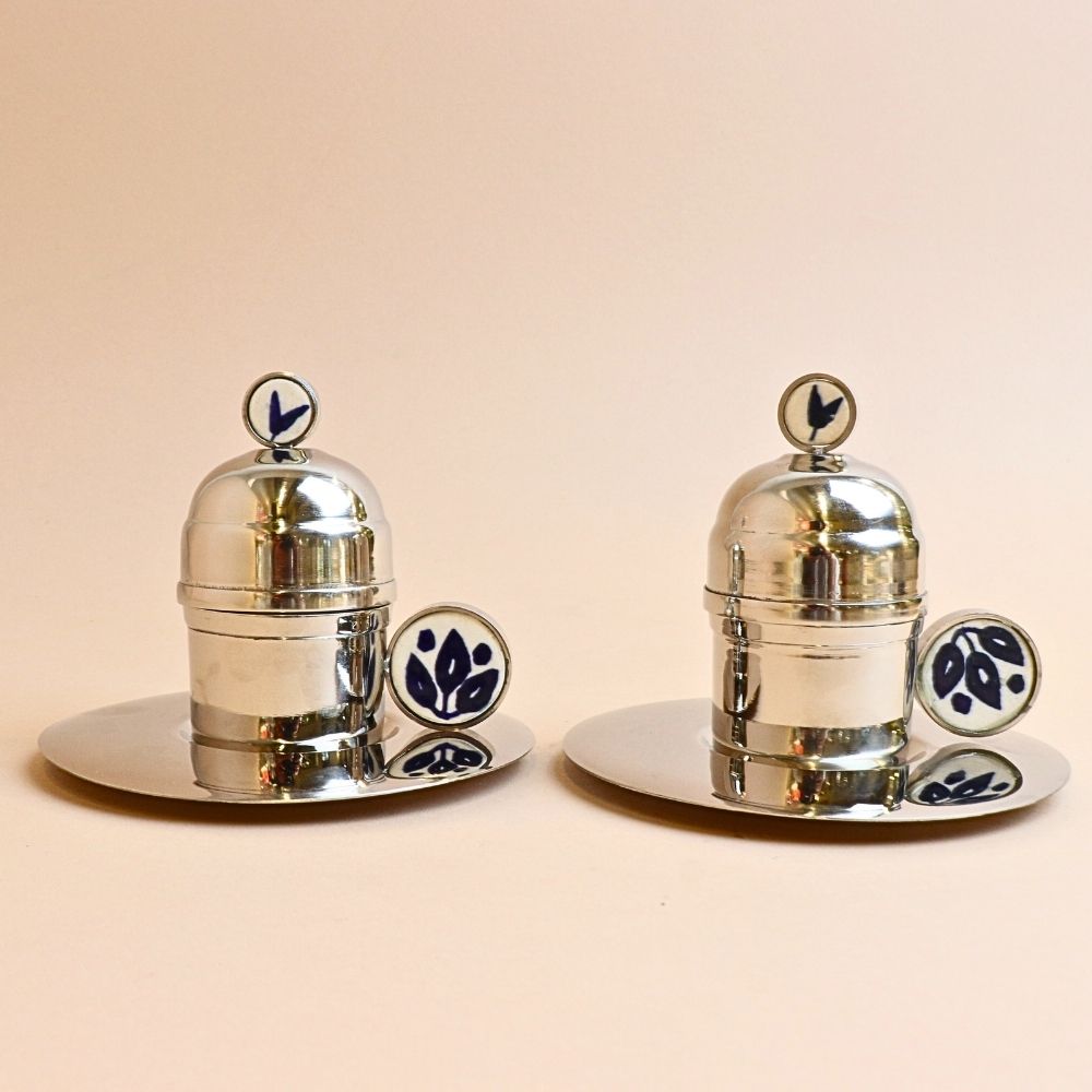 فنجان وطبق قهوة تركي – فضي (قطعتان)